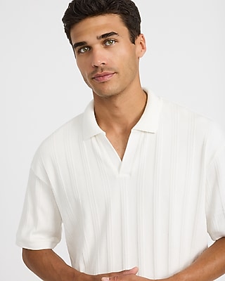 Classic Fit Textured Striped Johnny Collar Polo