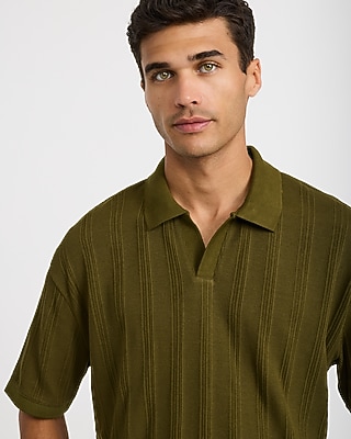 Classic Fit Textured Striped Johnny Collar Polo