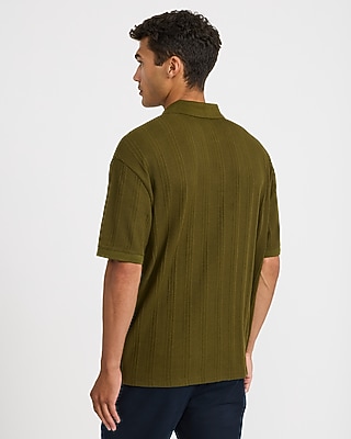 Classic Fit Textured Striped Johnny Collar Polo