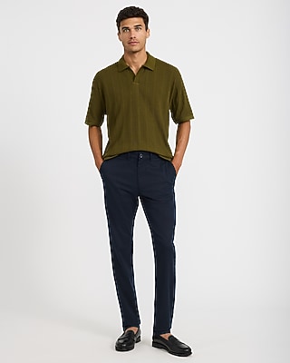 Classic Fit Textured Striped Johnny Collar Polo