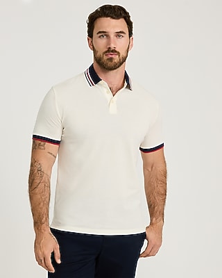 Tipped Color Block Textured Polo