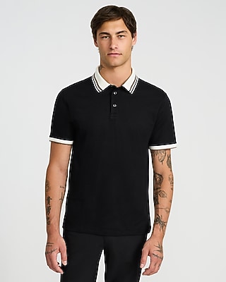 Tipped Color Block Textured Polo