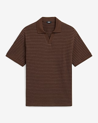Classic Fit Textured Striped Cotton Johnny Collar Polo