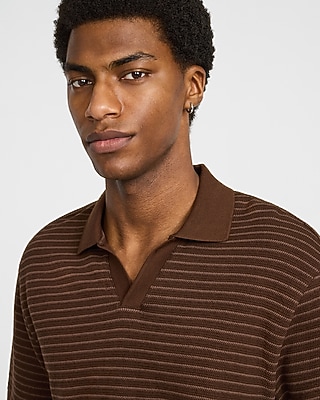 Classic Fit Textured Striped Cotton Johnny Collar Polo
