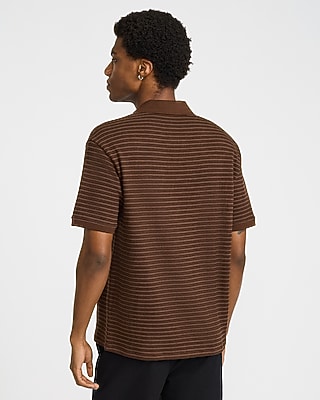 Classic Fit Textured Striped Cotton Johnny Collar Polo