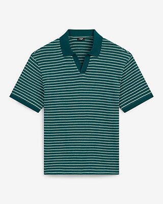Classic Fit Textured Striped Cotton Johnny Collar Polo - thumbnail 10