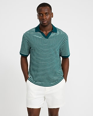 Classic Fit Textured Striped Cotton Johnny Collar Polo - thumbnail 6