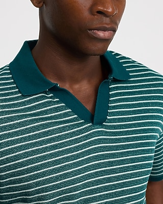 Classic Fit Textured Striped Cotton Johnny Collar Polo - thumbnail 7