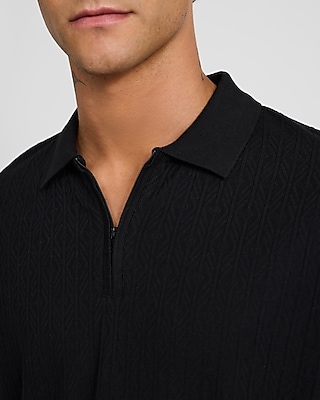 Textured Jacquard Classic Fit Zip Polo