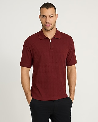 Textured Jacquard Classic Fit Zip Polo