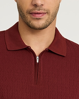 Textured Jacquard Classic Fit Zip Polo