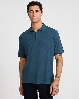 Textured Jacquard Classic Fit Zip Polo - thumbnail 5