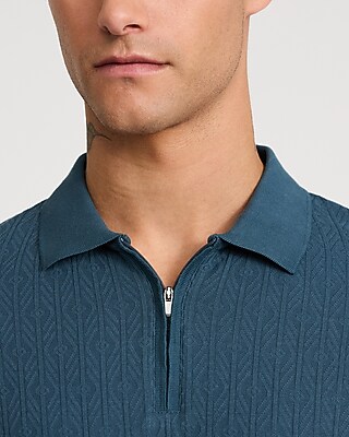 Textured Jacquard Classic Fit Zip Polo - thumbnail 6