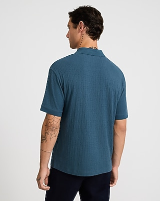 Textured Jacquard Classic Fit Zip Polo - thumbnail 7