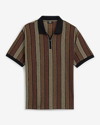 Striped Classic Fit Luxe Pique Zip Polo