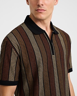 Striped Classic Fit Luxe Pique Zip Polo