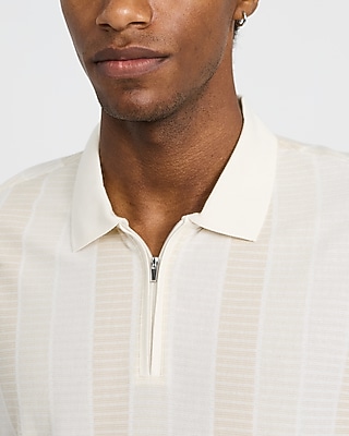 Striped Classic Fit Luxe Pique Zip Polo