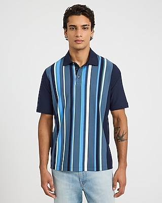 Classic Fit Striped Short Sleeve Luxe Pique Polo