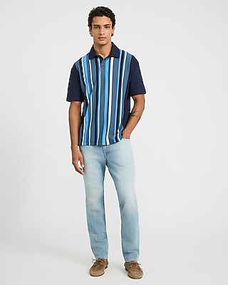 Classic Fit Striped Short Sleeve Luxe Pique Polo