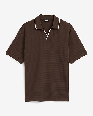 Classic Fit Tipped Textured Johnny Collar Polo