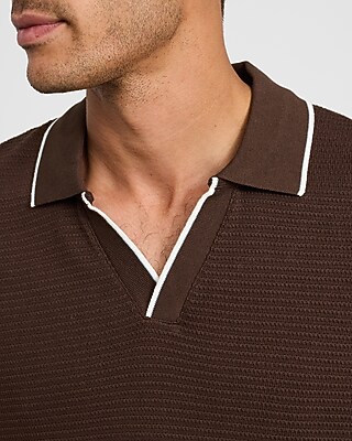 Classic Fit Tipped Textured Johnny Collar Polo