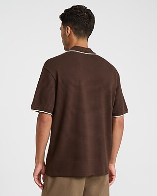Classic Fit Tipped Textured Johnny Collar Polo