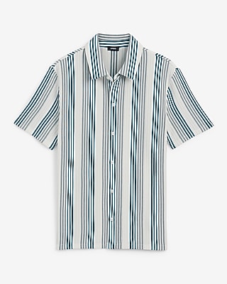 Textured Striped Jacquard Cotton-Blend Short Sleeve Shirt