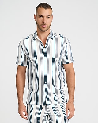 Textured Striped Jacquard Cotton-Blend Short Sleeve Shirt