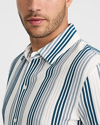 Textured Striped Jacquard Cotton-Blend Short Sleeve Shirt