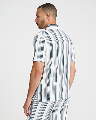 Textured Striped Jacquard Cotton-Blend Short Sleeve Shirt