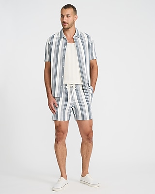 Textured Striped Jacquard Cotton-Blend Short Sleeve Shirt