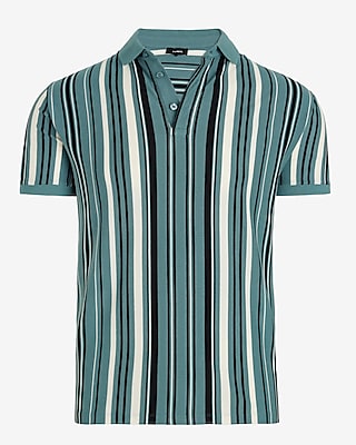 Striped Covered Placket Luxe Pique Polo