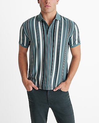 Striped Covered Placket Luxe Pique Polo