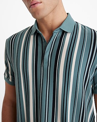 Striped Covered Placket Luxe Pique Polo