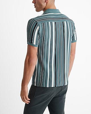 Striped Covered Placket Luxe Pique Polo