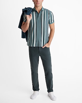 Striped Covered Placket Luxe Pique Polo