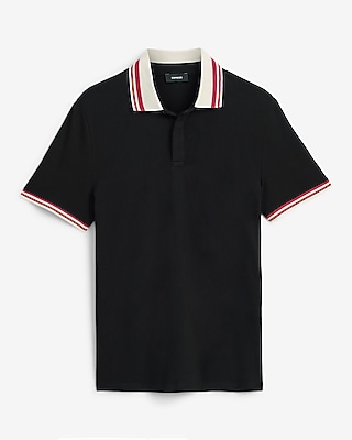 Striped Contrast Collar Luxe Pique Polo