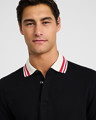 Striped Contrast Collar Luxe Pique Polo - thumbnail 6