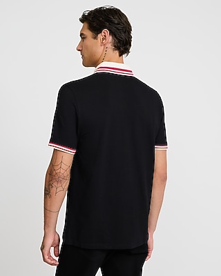 Striped Contrast Collar Luxe Pique Polo - thumbnail 7