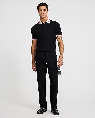 Striped Contrast Collar Luxe Pique Polo - thumbnail 8
