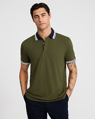 Striped Contrast Collar Luxe Pique Polo