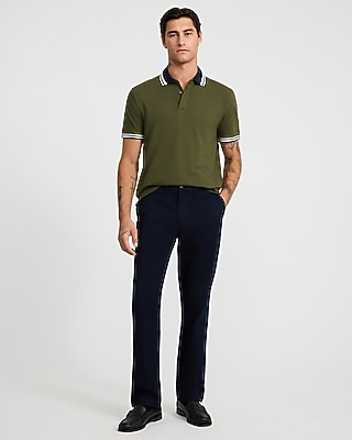 Striped Contrast Collar Luxe Pique Polo - thumbnail 4
