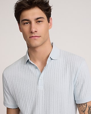 Textured Geo Cotton-blend Jacquard Polo | Express