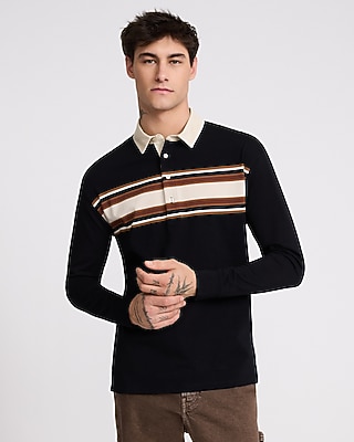 Chest Striped Premium Weight Rugby Long Sleeve Polo | Express