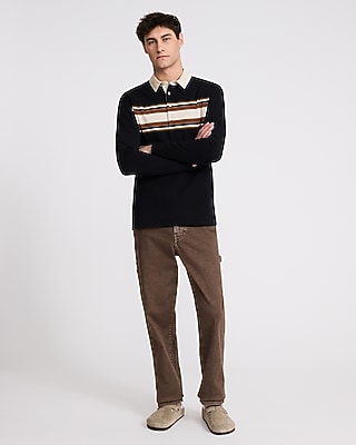Chest Striped Premium Weight Rugby Long Sleeve Polo