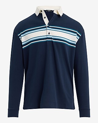 Chest Striped Premium Weight Rugby Long Sleeve Polo