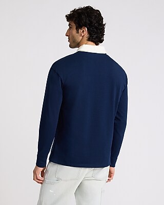 Chest Striped Premium Weight Rugby Long Sleeve Polo