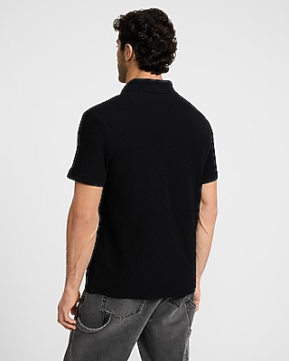 Textured Geo Stretch Cotton Jacquard Polo