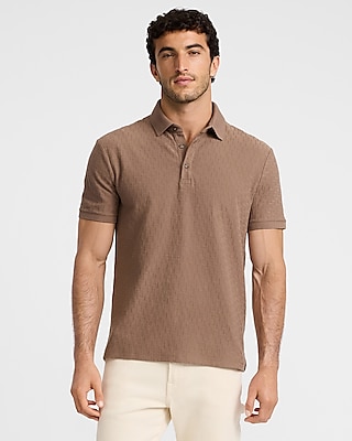 Textured Geo Stretch Cotton Jacquard Polo