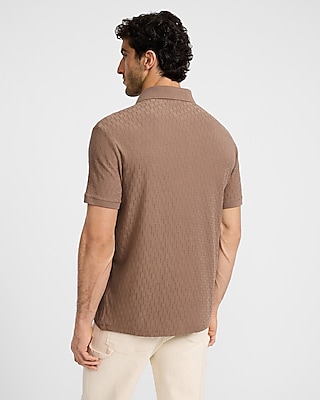 Textured Geo Stretch Cotton Jacquard Polo